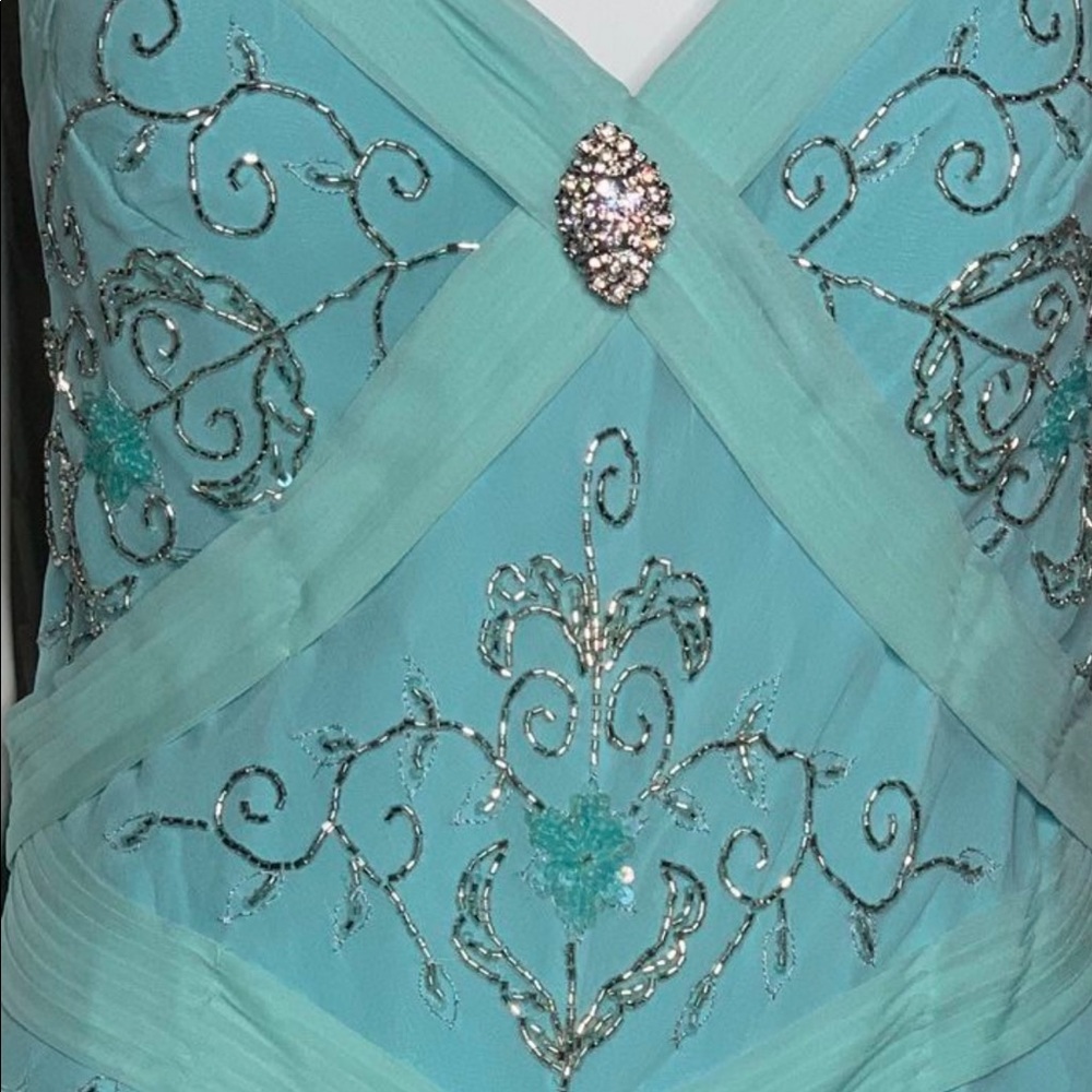 Aqua blue Cocktail Dress New Size Petite Large - Picture 8 of 10
